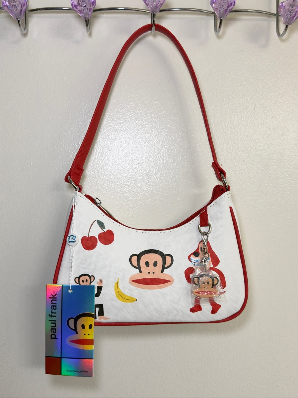 Paul Frank White and Red Julius Shoulder Bag with Charm